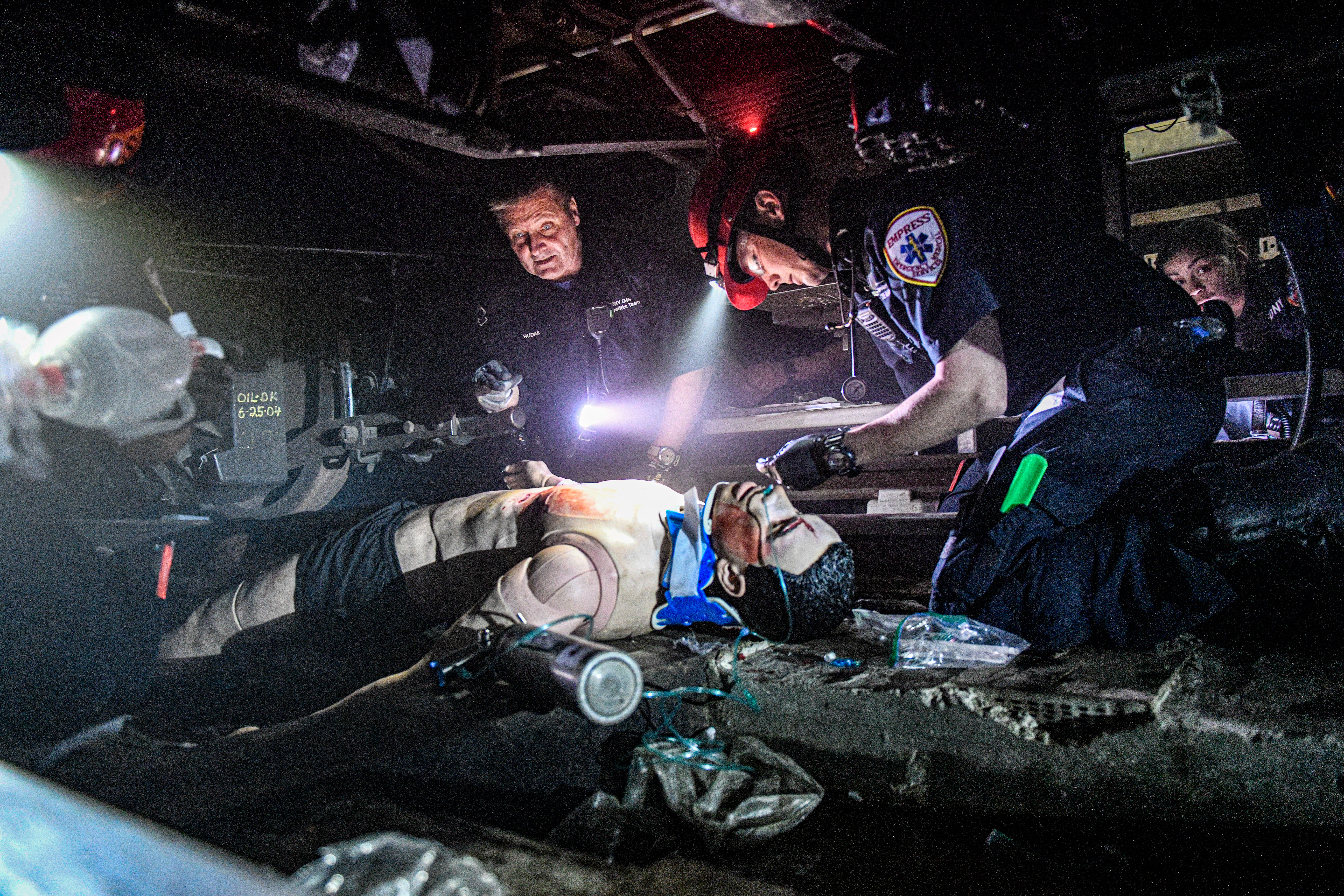 FDNY EMTs use headlamp and right angle lights for training exercise