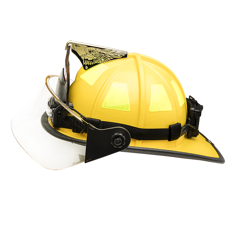 FoxFury Command LoPro helmet light on a fire helmet with a visor